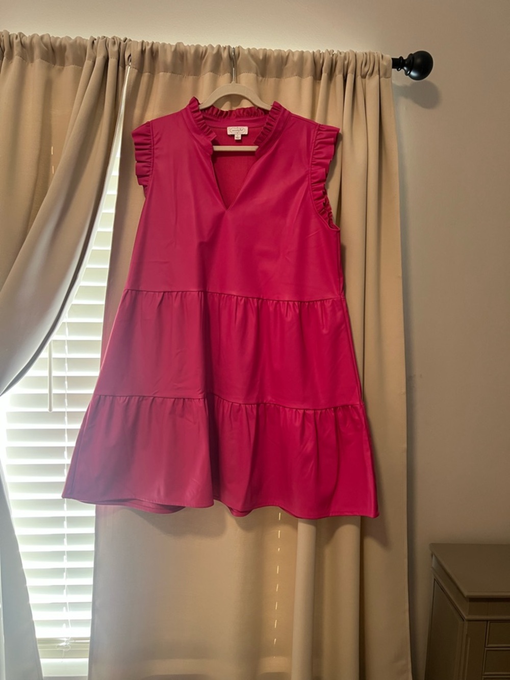 Mud Pie Ruffle-Neck Sleeveless Shift Dress - Hot Pink